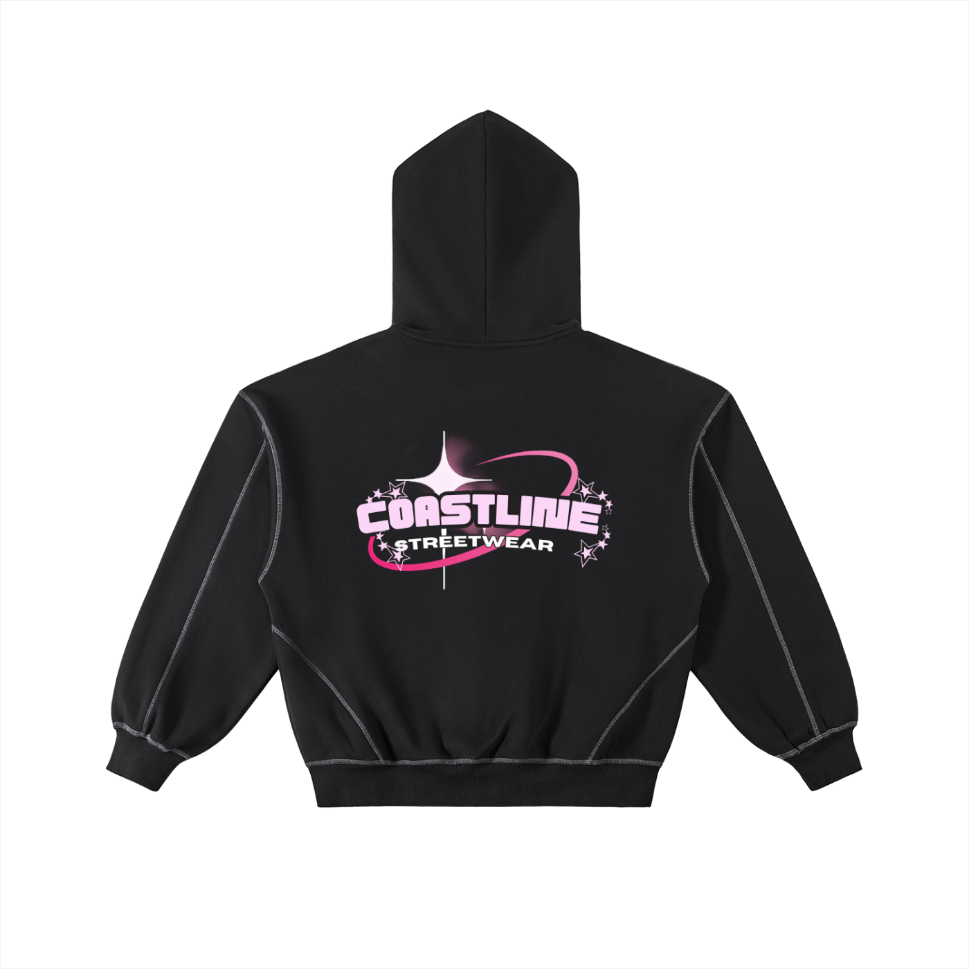 Contrast-Stitched Boxy Fleece Zip Hoodie
