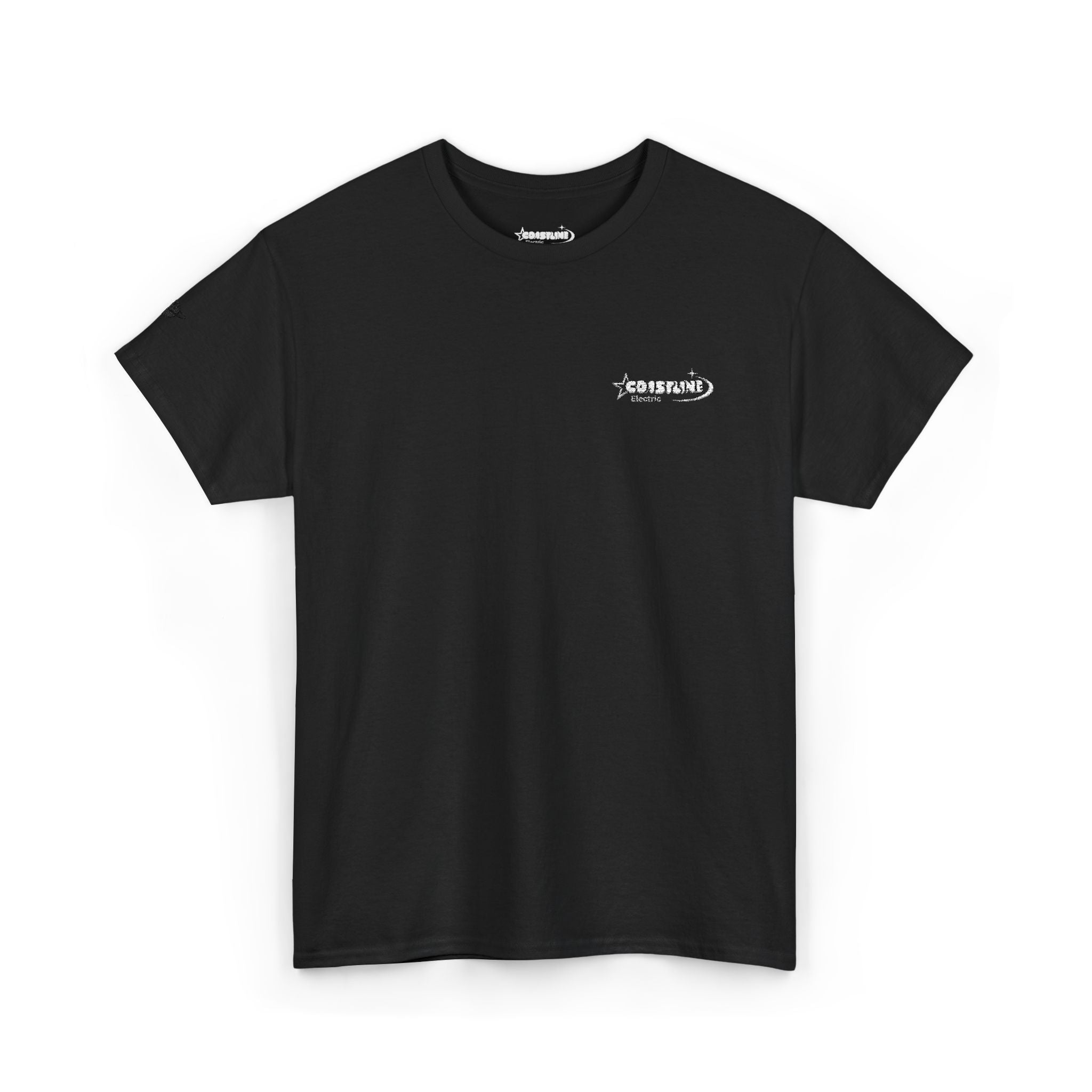 Small Floral Logo Tee - Minimal Black Cotton T-Shirt with White Floral Script