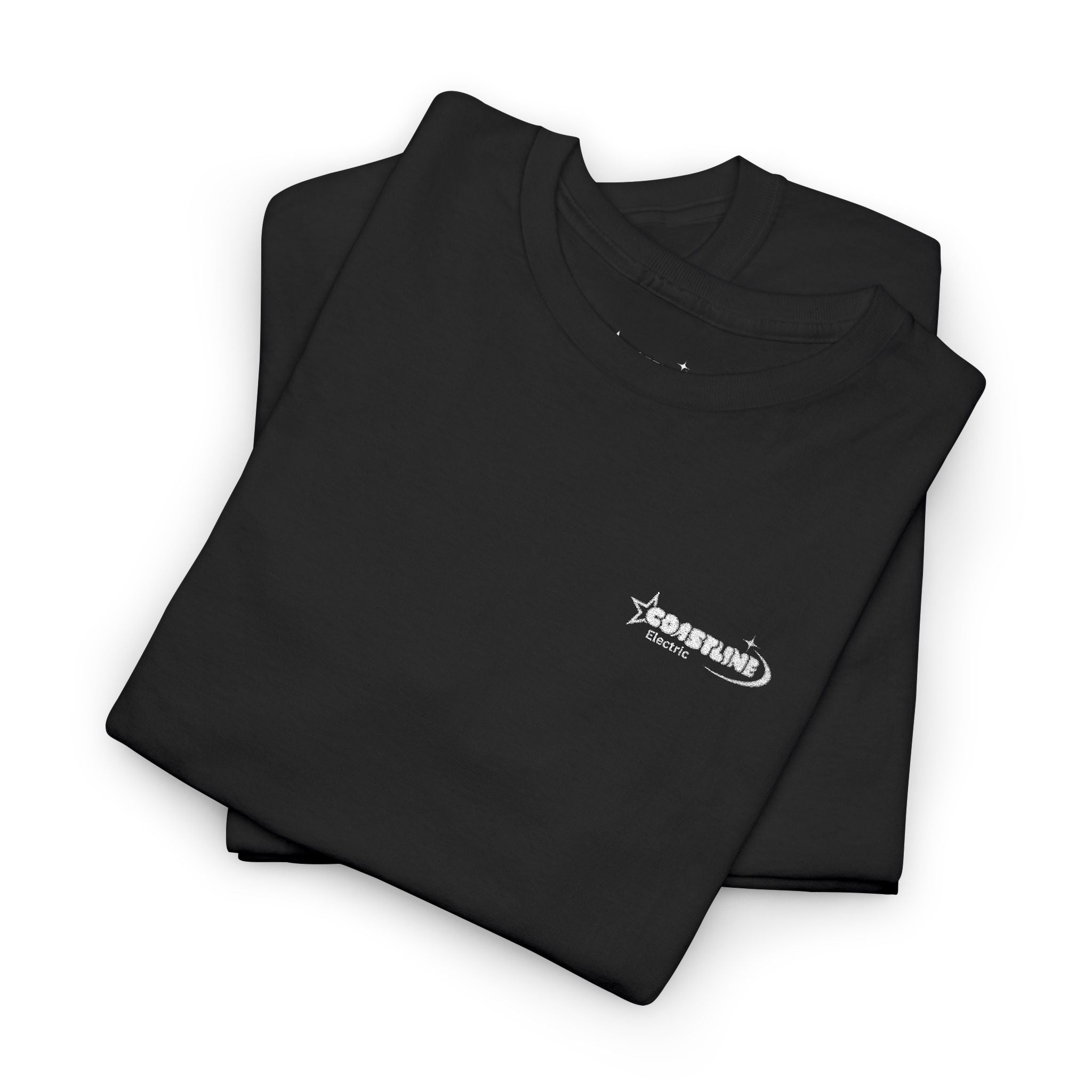 Small Floral Logo Tee - Minimal Black Cotton T-Shirt with White Floral Script