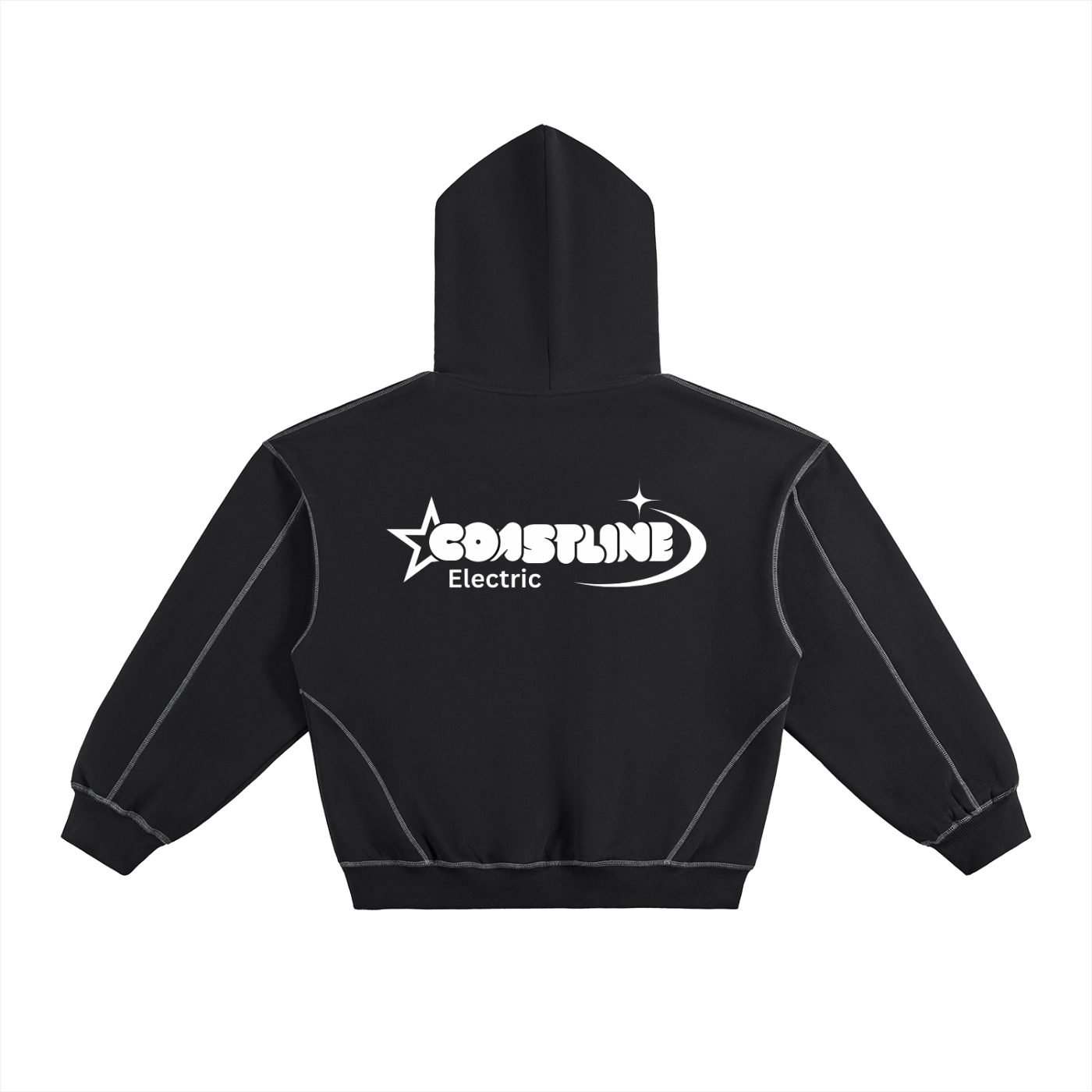 Contrast-Stitched Boxy Fleece Hoodie