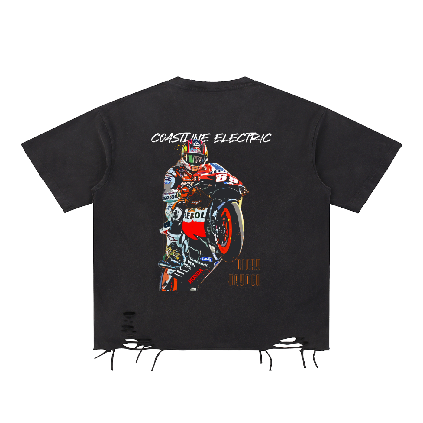 Moto wheelie Raw-Hem T-Shirt